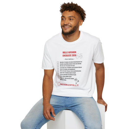 Produktbild "Malle Aufgaben Checkliste Flirt Edition" T-Shirt Unisex weiss